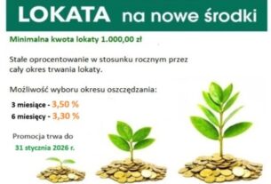Oferta lokaty na nowe środki z oprocentowaniem 3,50 na okres 3 miesięcy oraz 3,30 na okres 6 miesięcy
